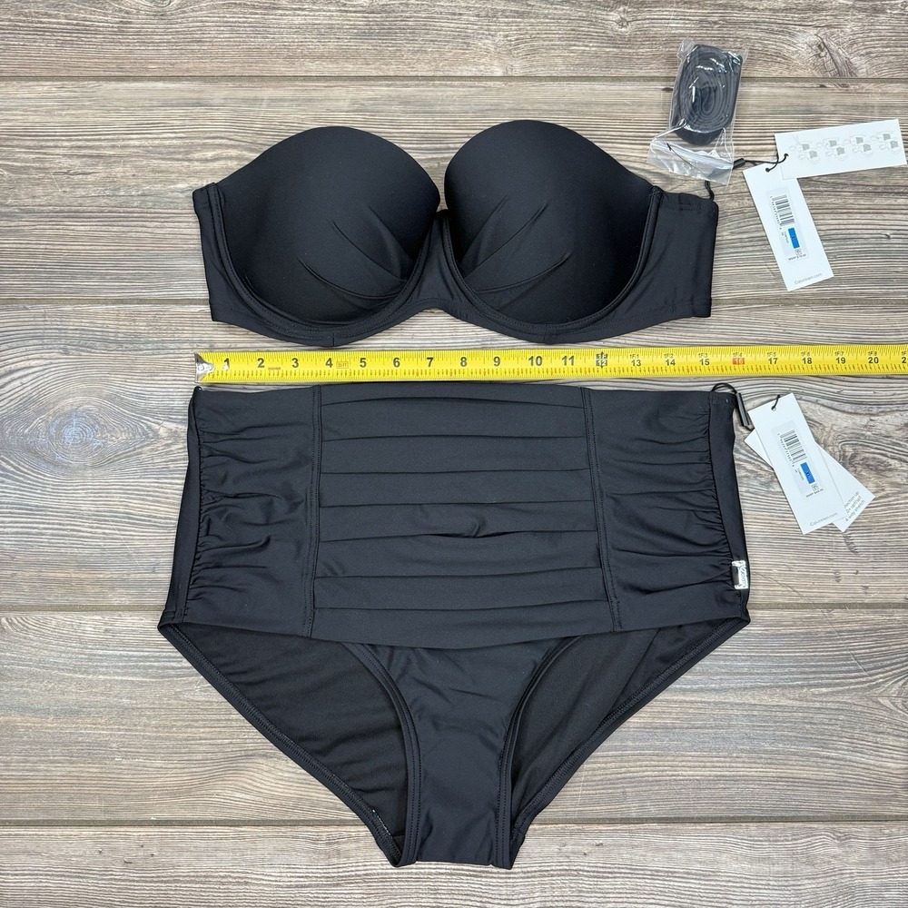 Calvin Klein Women's Molded Underwire Swim Bikini Top & Pleated Bottom Black XL - Picture 9 of 11